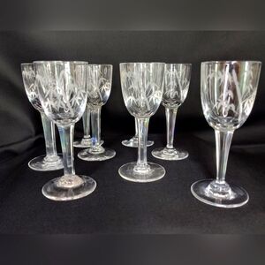 Noritake Sasuke Etched Crystal Bamboo Cordials Glasses, Set Of Eight, Japan